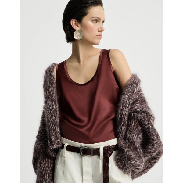 Brunello Cucinelli Stretch silk satin camisole in Wine, view 5