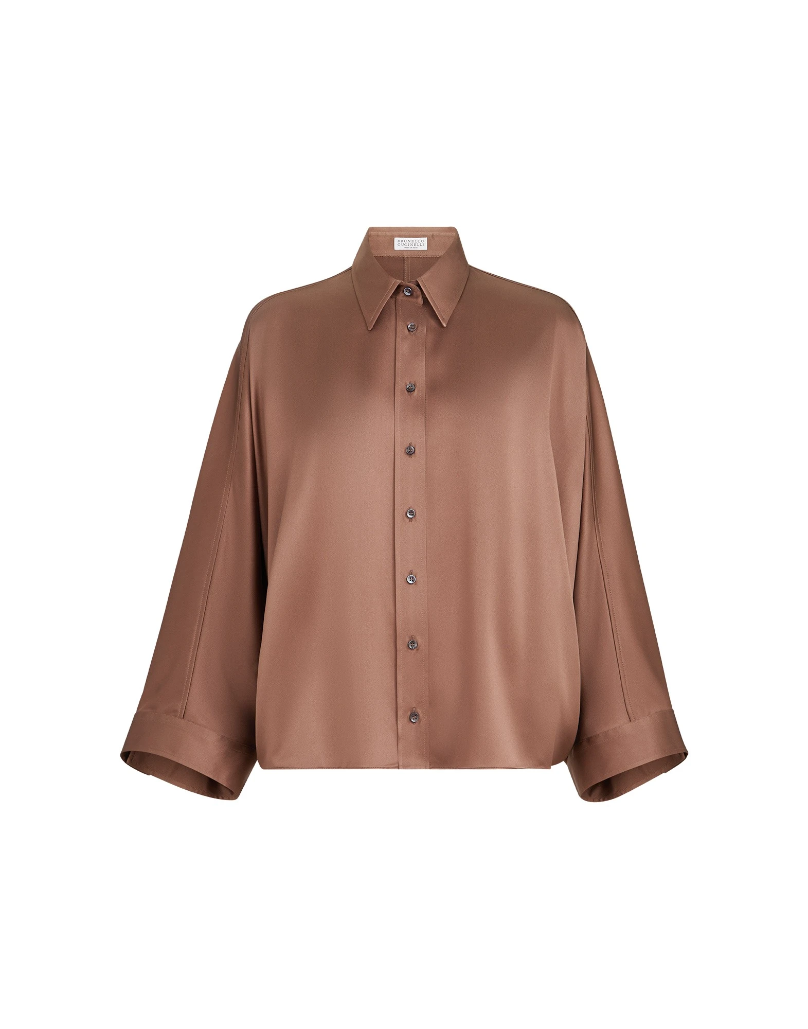 Brunello Cucinelli Stretch silk satin shirt in Dattero