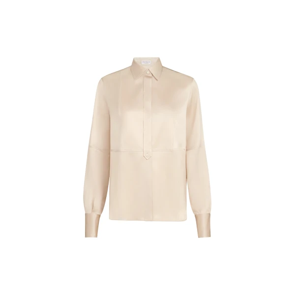 Brunello Cucinelli Stretch silk satin shirt in Sand