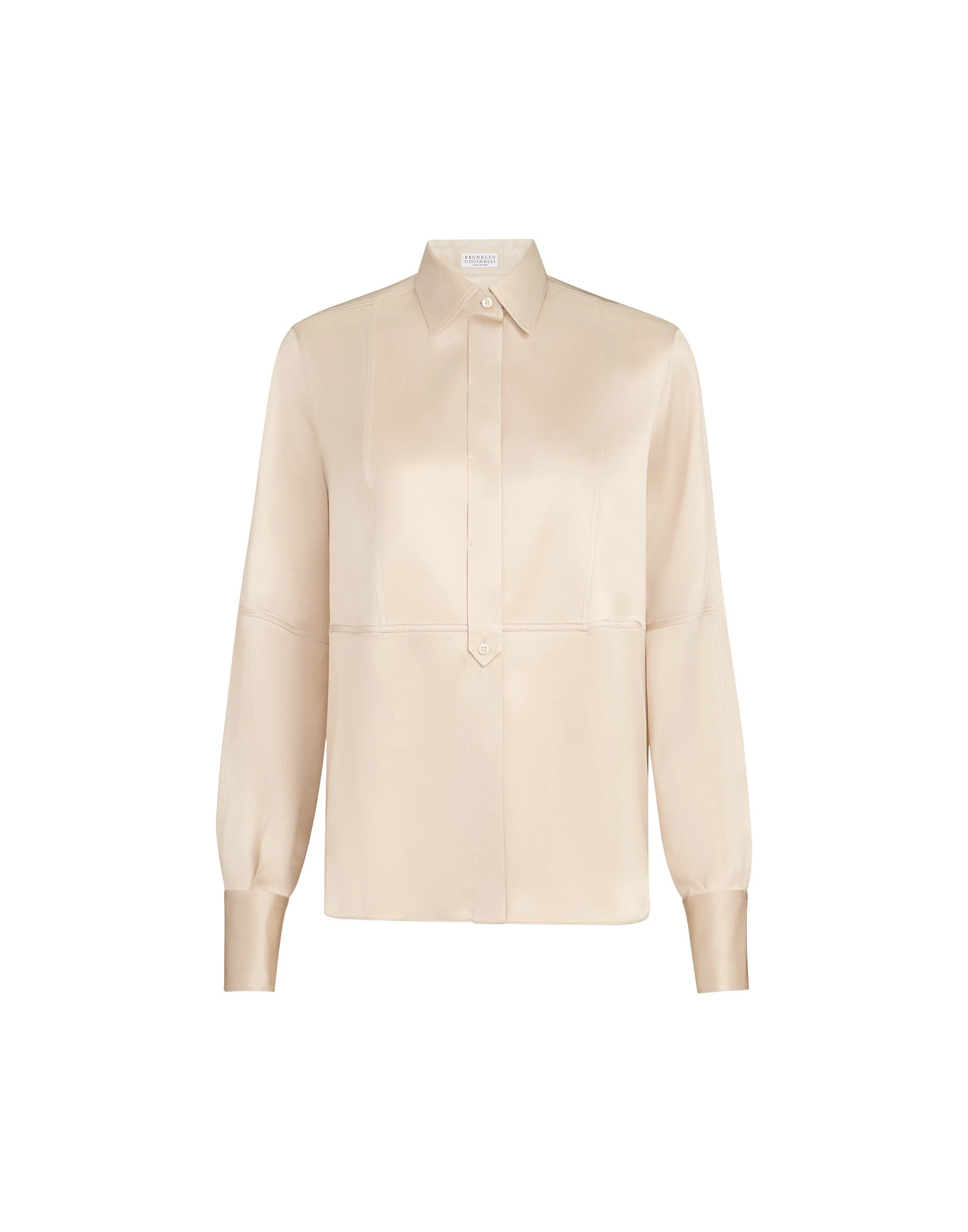 Brunello Cucinelli Stretch silk satin shirt in Sand