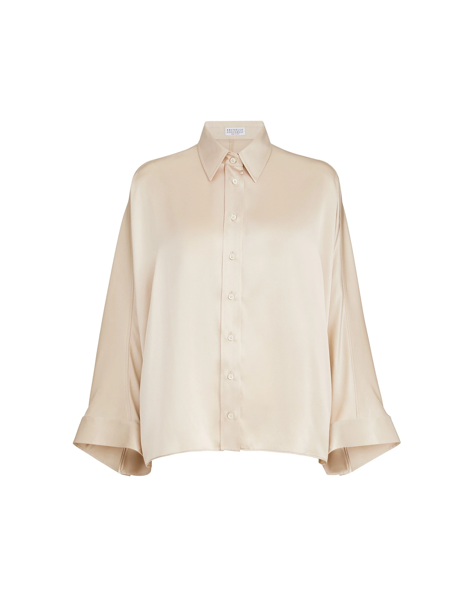 Brunello Cucinelli Stretch silk satin shirt in Sand