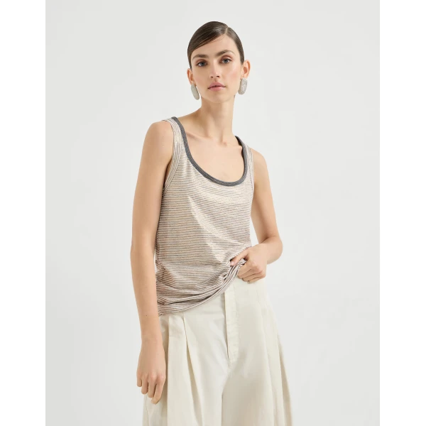 Brunello Cucinelli Striped jersey top with monili, view 2