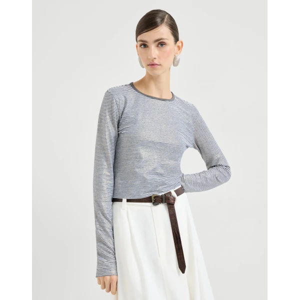 Brunello Cucinelli Striped jersey top with monili, view 2