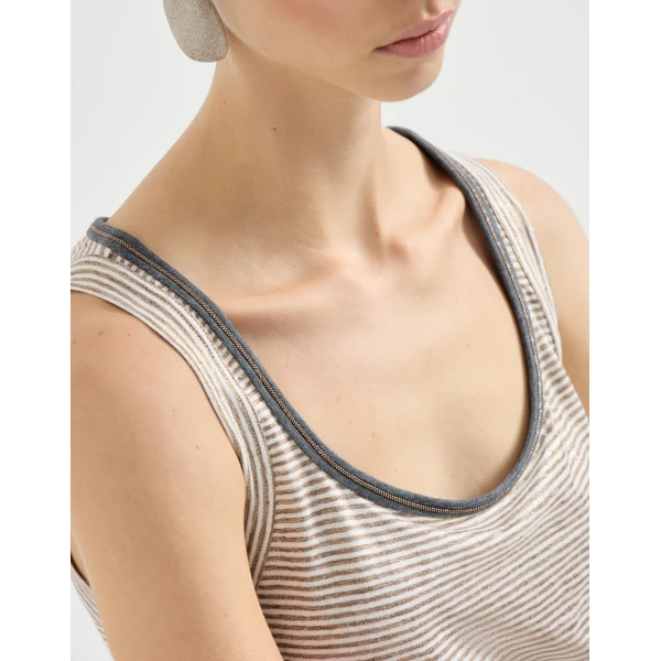 Brunello Cucinelli Striped jersey top with monili, view 4