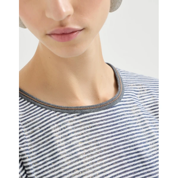 Brunello Cucinelli Striped jersey top with monili, view 4