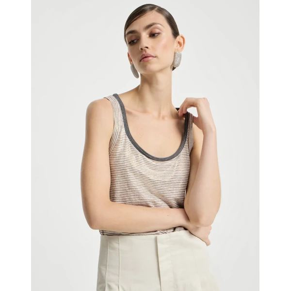 Brunello Cucinelli Striped jersey top with monili, view 5