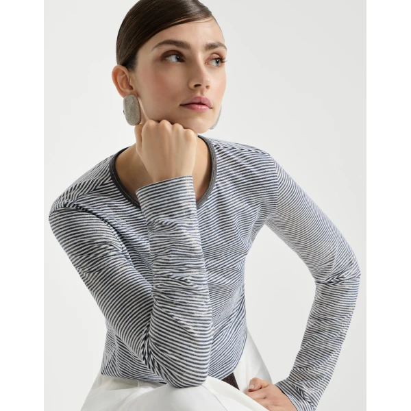Brunello Cucinelli Striped jersey top with monili, view 5