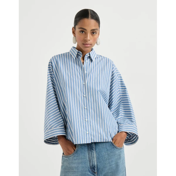 Brunello Cucinelli Striped poplin shirt, view 2