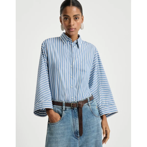 Brunello Cucinelli Striped poplin shirt, view 5