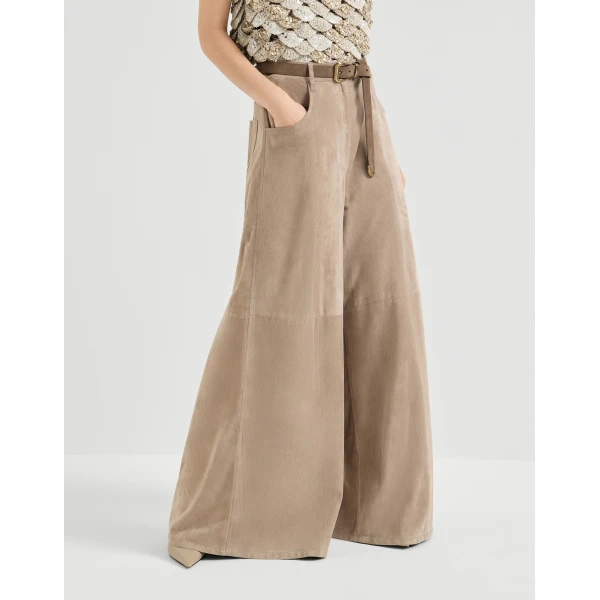 Brunello Cucinelli Suede maxi trousers in Beige, view 2