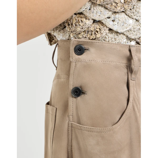 Brunello Cucinelli Suede maxi trousers in Beige, view 4