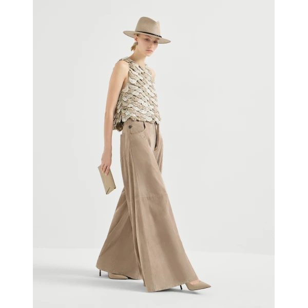 Brunello Cucinelli Suede maxi trousers in Beige, view 5