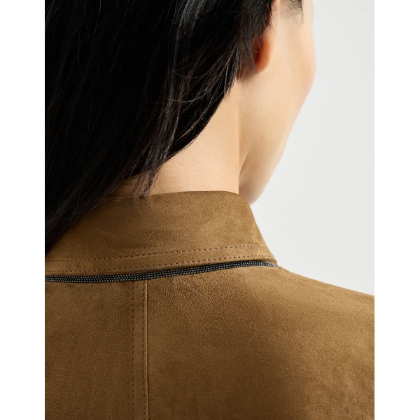 Brunello Cucinelli Suede shirt with monili in Light Brown, view 4