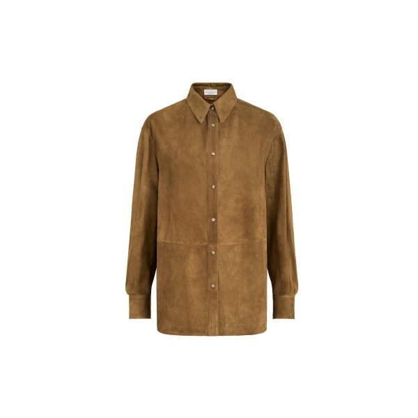 Brunello Cucinelli Suede shirt with monili in Light Brown