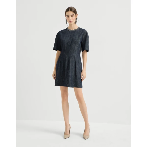 Brunello Cucinelli T-shirt dress with monili in Denim, view 2