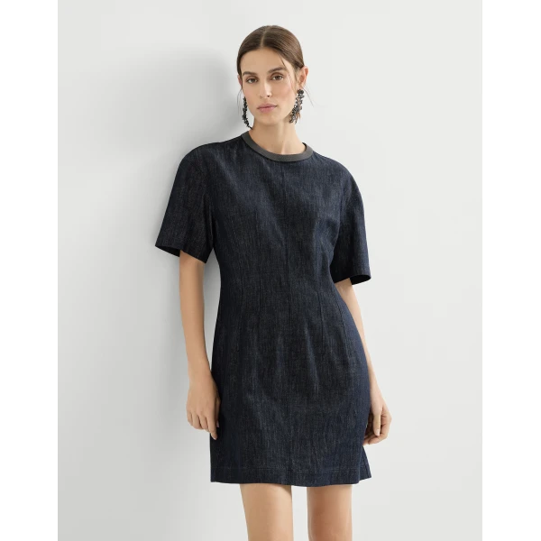 Brunello Cucinelli T-shirt dress with monili in Denim, view 5