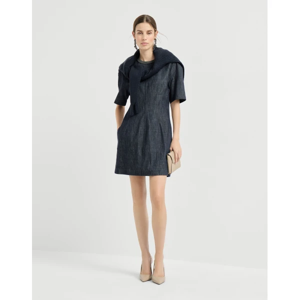 Brunello Cucinelli T-shirt dress with monili in Denim, view 6