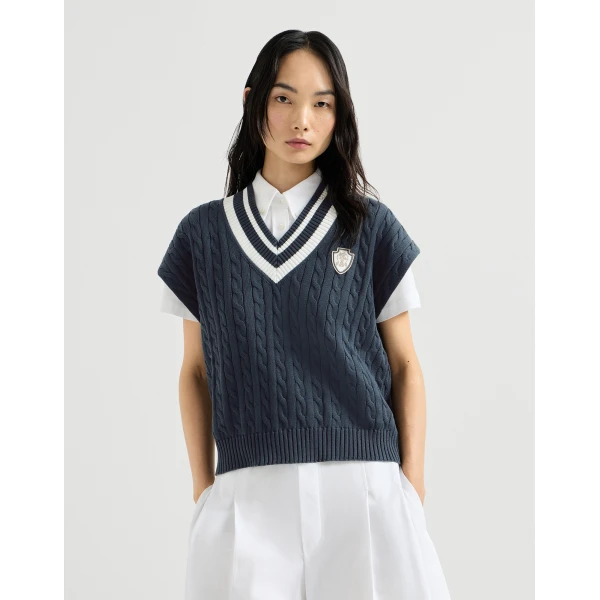 Brunello Cucinelli T-shirt with logo in Blue Knit, view 2