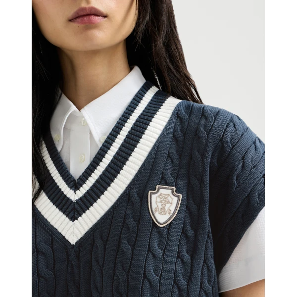 Brunello Cucinelli T-shirt with logo in Blue Knit, view 4