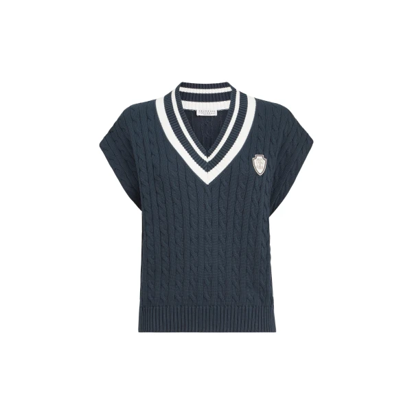 Brunello Cucinelli T-shirt with logo in Blue Knit