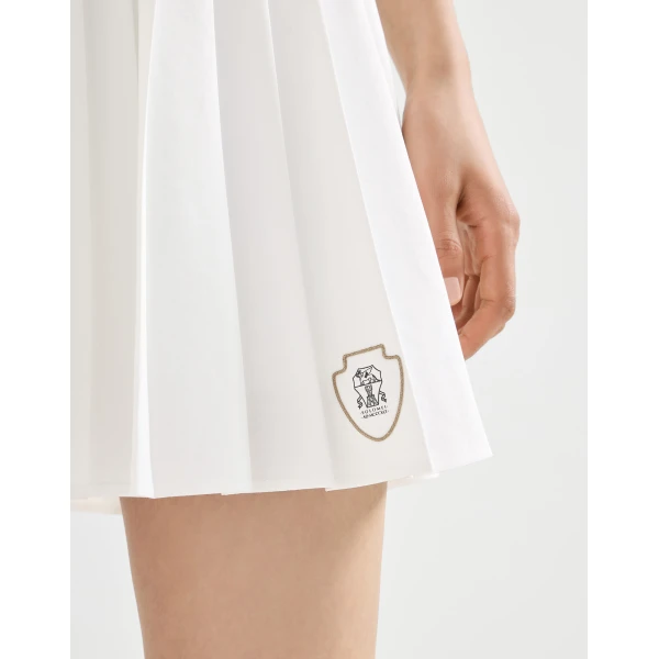 Brunello Cucinelli Techno poplin pleated skirt with logo in White, view 4