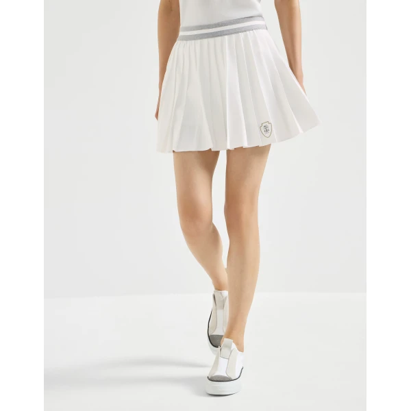Brunello Cucinelli Techno poplin pleated skirt with logo in White, view 5