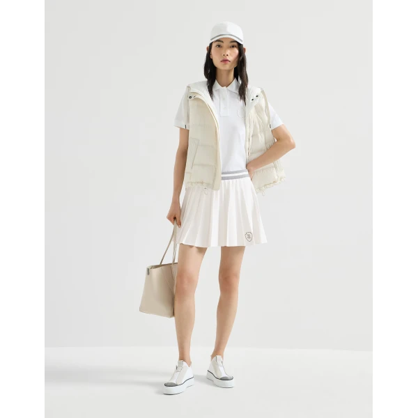 Brunello Cucinelli Techno poplin pleated skirt with logo in White, view 6