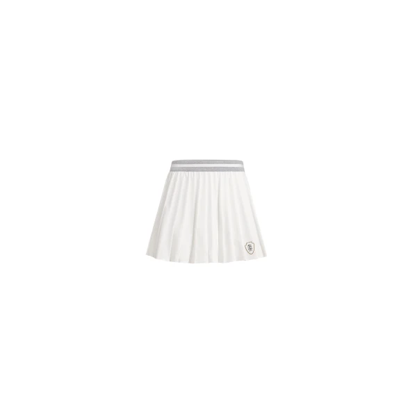 Brunello Cucinelli Techno poplin pleated skirt with logo in White