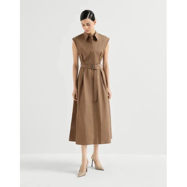 Brunello Cucinelli Texture twill Chemisier dress in Brown, view 2