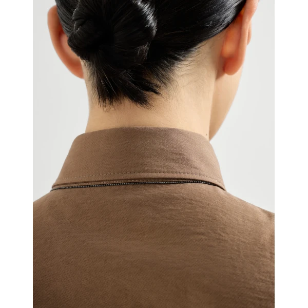 Brunello Cucinelli Texture twill Chemisier dress in Brown, view 4
