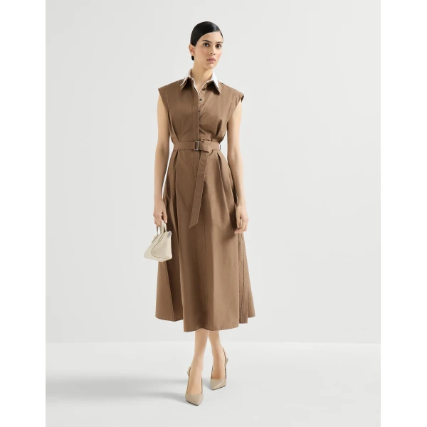 Brunello Cucinelli Texture twill Chemisier dress in Brown, view 6