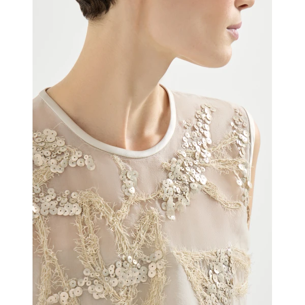 Brunello Cucinelli Top with dazzling seabed embroidery in Beige, view 4