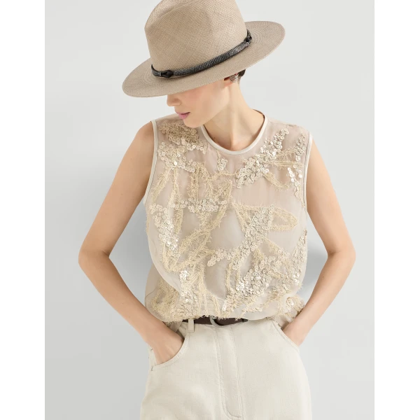 Brunello Cucinelli Top with dazzling seabed embroidery in Beige, view 5