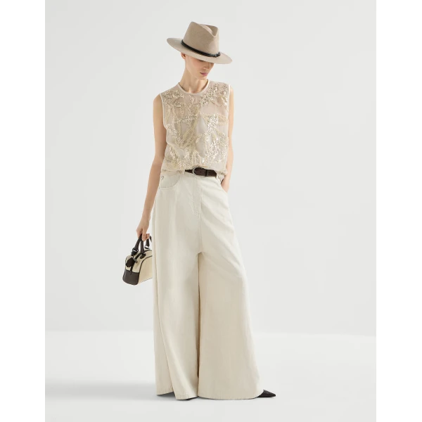 Brunello Cucinelli Top with dazzling seabed embroidery in Beige, view 6