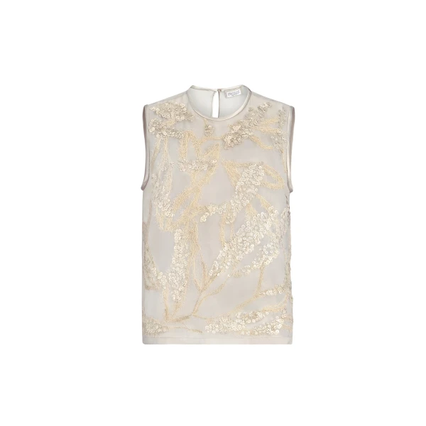 Brunello Cucinelli Top with dazzling seabed embroidery in Beige