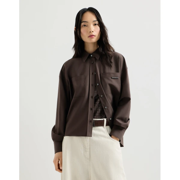 Brunello Cucinelli Tropical Luxury Wool shirt in Brown, view 2