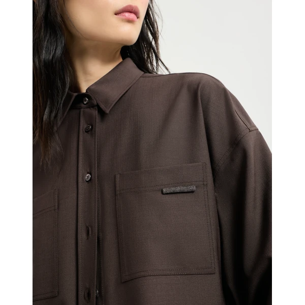 Brunello Cucinelli Tropical Luxury Wool shirt in Brown, view 4