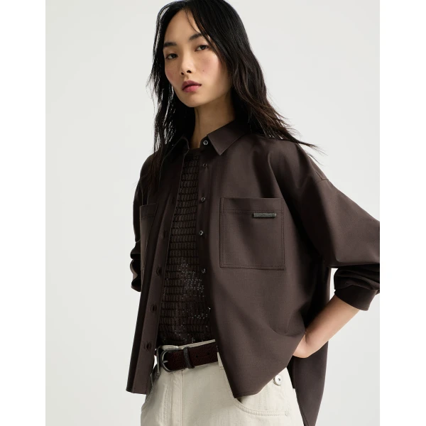 Brunello Cucinelli Tropical Luxury Wool shirt in Brown, view 5