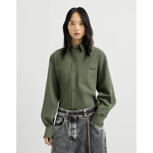 Brunello Cucinelli Tropical Luxury Wool shirt in Green, view 2
