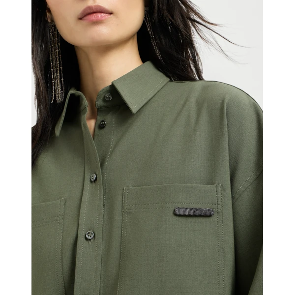 Brunello Cucinelli Tropical Luxury Wool shirt in Green, view 4