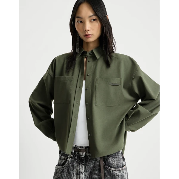 Brunello Cucinelli Tropical Luxury Wool shirt in Green, view 5
