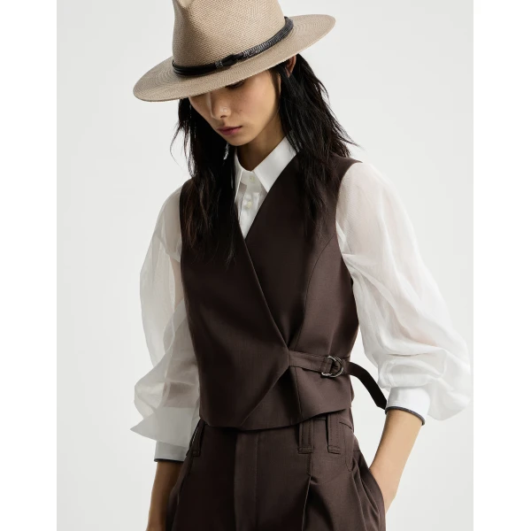 Brunello Cucinelli Tropical Luxury wool vest in Cocoa, view 5