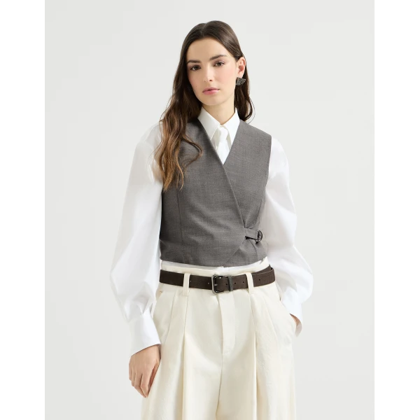 Brunello Cucinelli Tropical Luxury wool vest in Dark Grey, view 2