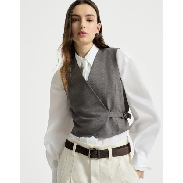 Brunello Cucinelli Tropical Luxury wool vest in Dark Grey, view 5