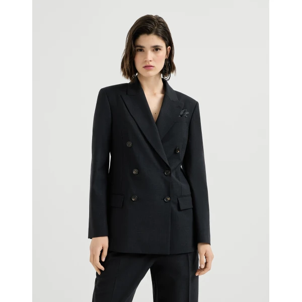 Brunello Cucinelli Tropical luxury wool blazer with monili in Lignite Grey, view 2