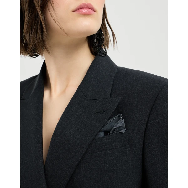 Brunello Cucinelli Tropical luxury wool blazer with monili in Lignite Grey, view 4