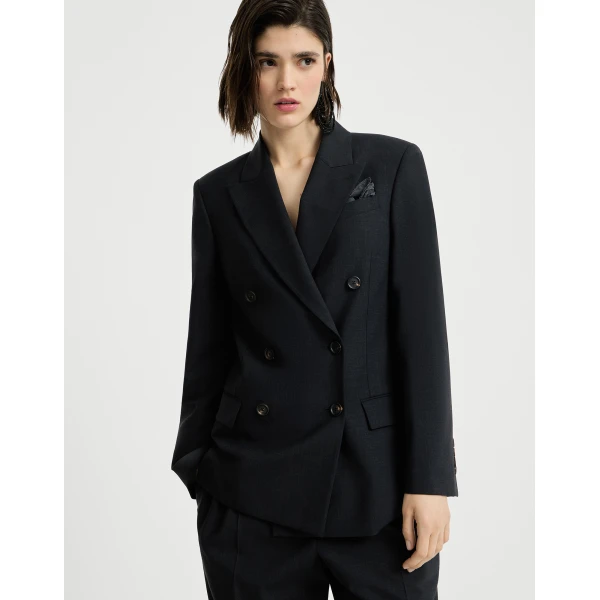 Brunello Cucinelli Tropical luxury wool blazer with monili in Lignite Grey, view 5