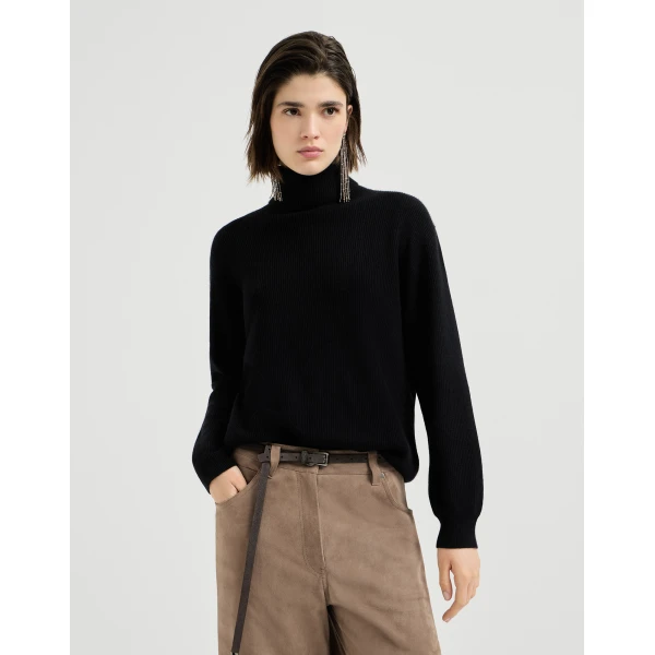 Brunello Cucinelli Turtleneck sweater with monili in Black, view 2