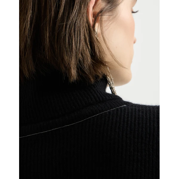 Brunello Cucinelli Turtleneck sweater with monili in Black, view 4