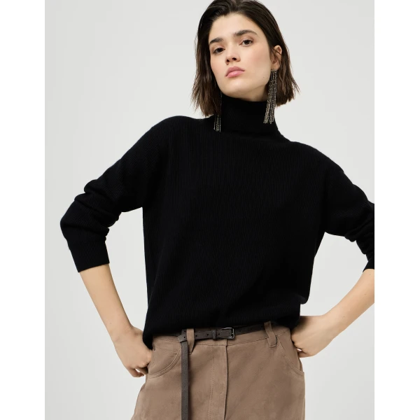Brunello Cucinelli Turtleneck sweater with monili in Black, view 5
